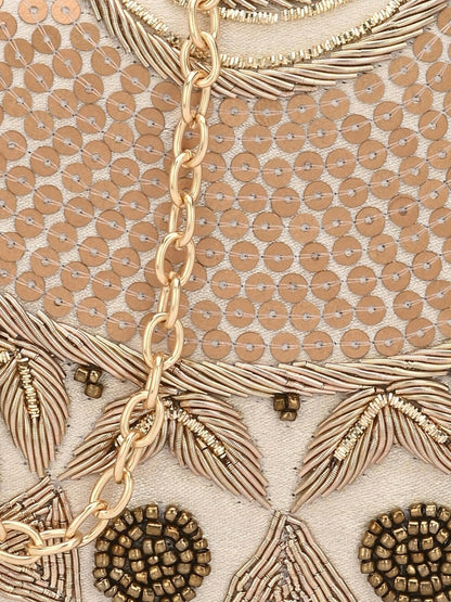 Gold Embellished Box Clutch with Shoulder Strap