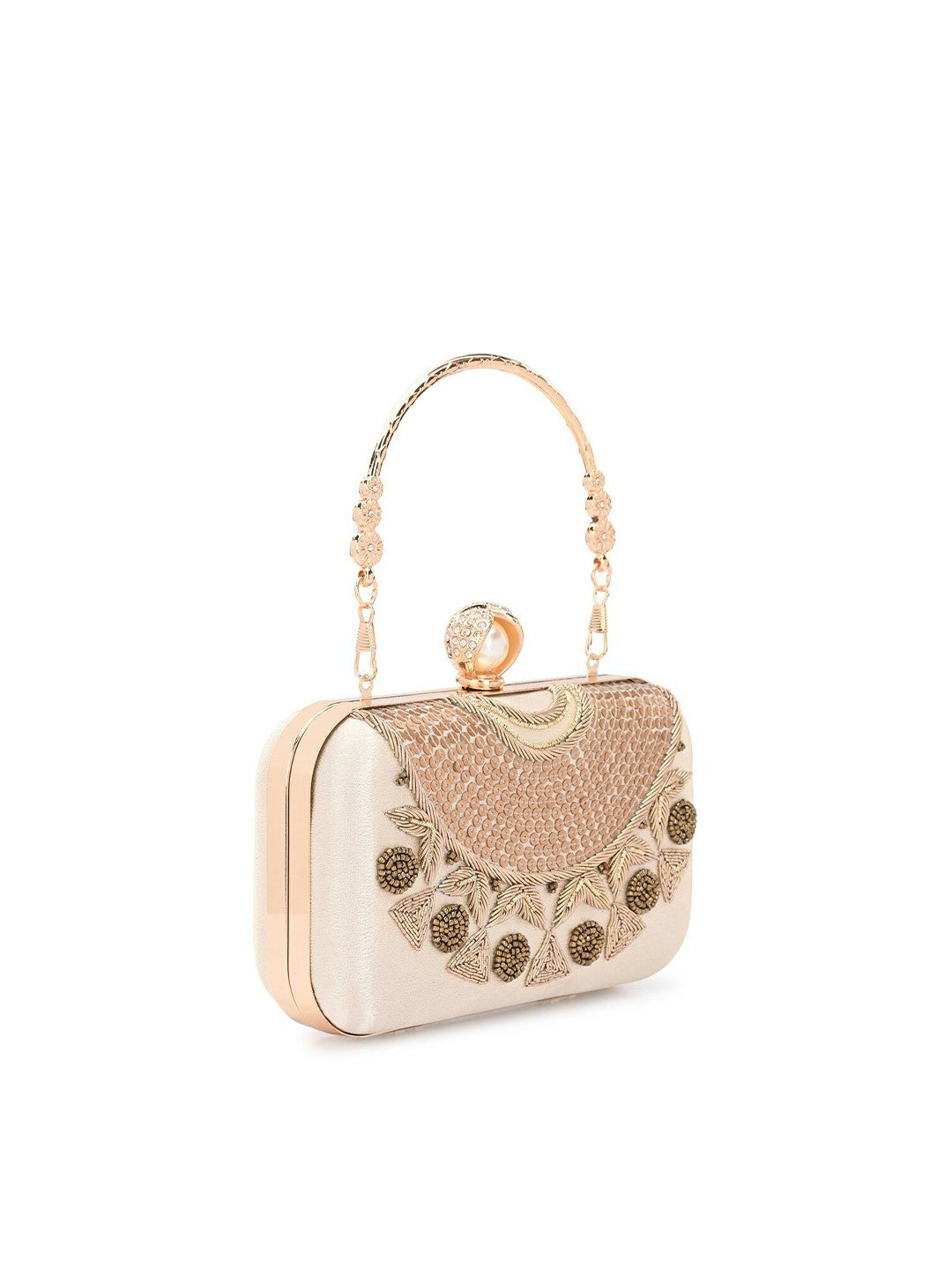 Gold Embellished Box Clutch with Shoulder Strap