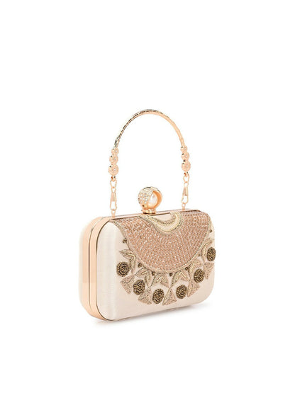 Gold Embellished Box Clutch with Shoulder Strap