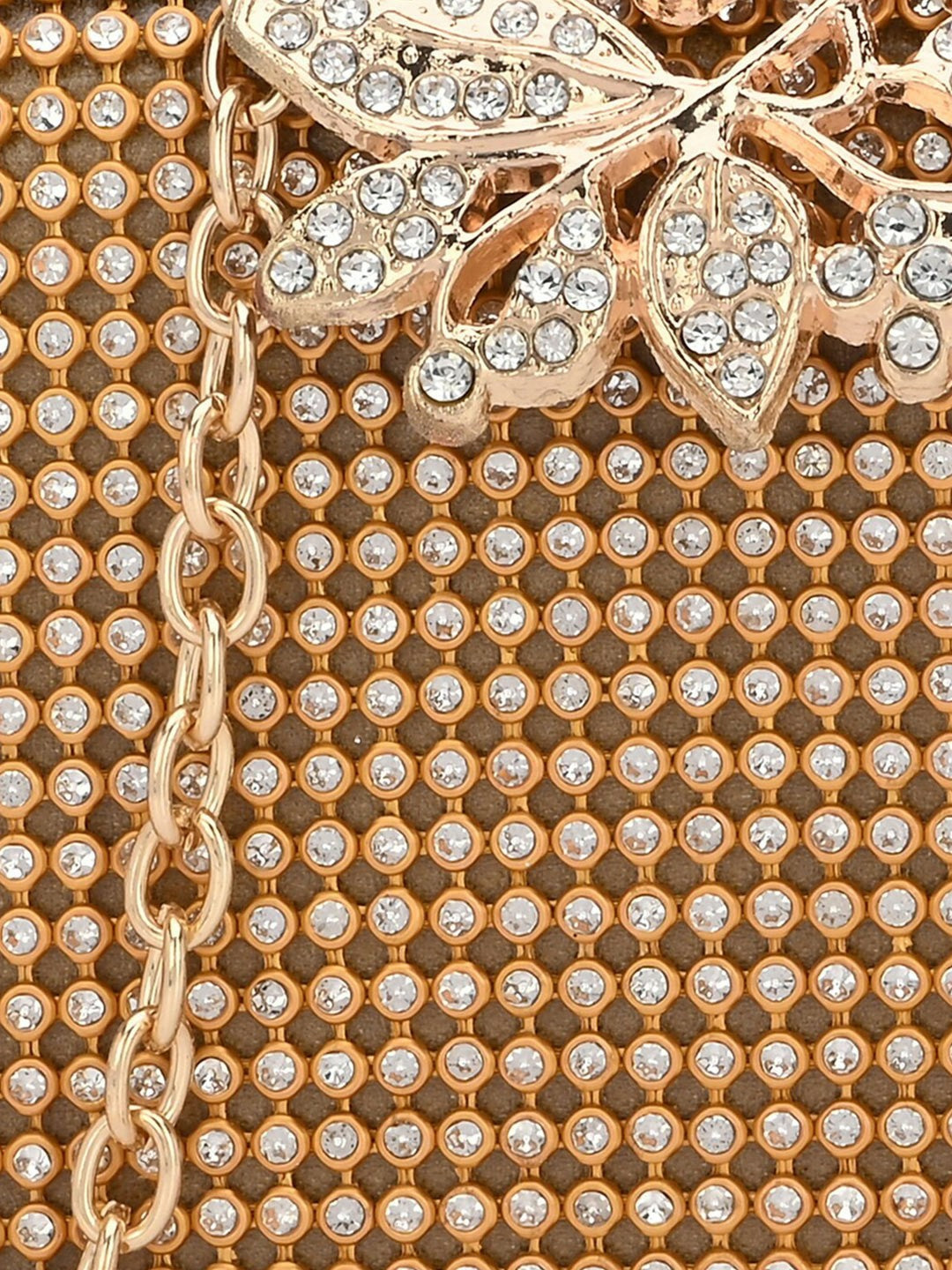 Gold-Toned & White Embellished Box Clutch with Shoulder Strap