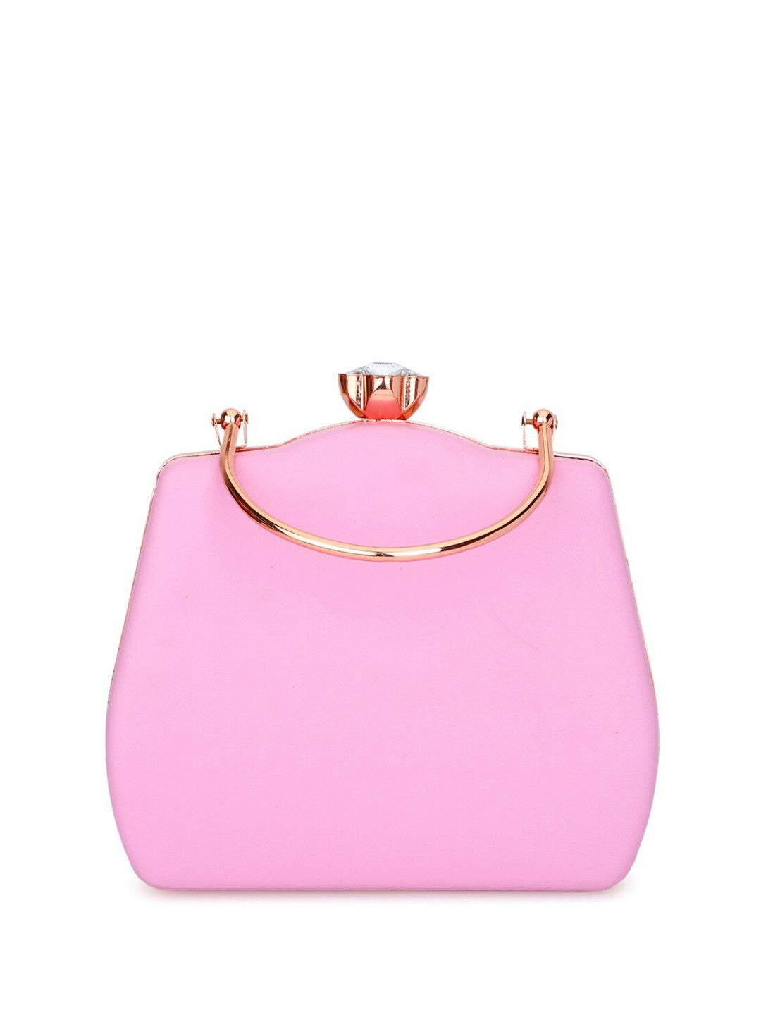 Floral Embellished Pink & Grey Box Clutch with Strap