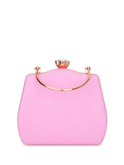 Floral Embellished Pink & Grey Box Clutch with Strap