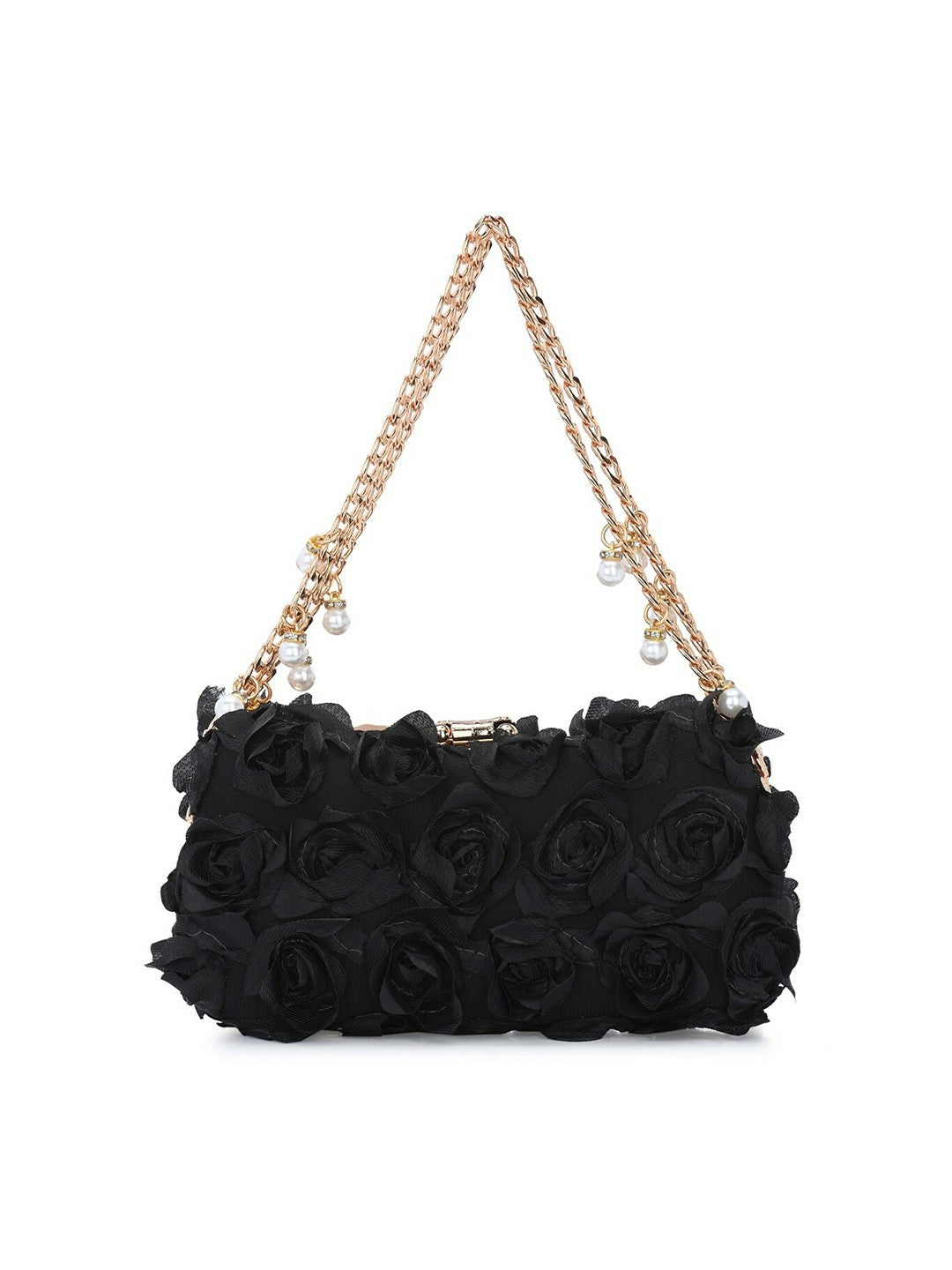 Embellished Black Box Clutch with Wrist Loop