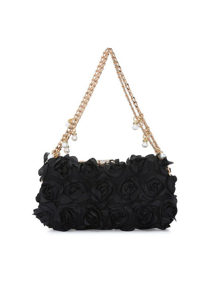 Embellished Black Box Clutch with Wrist Loop