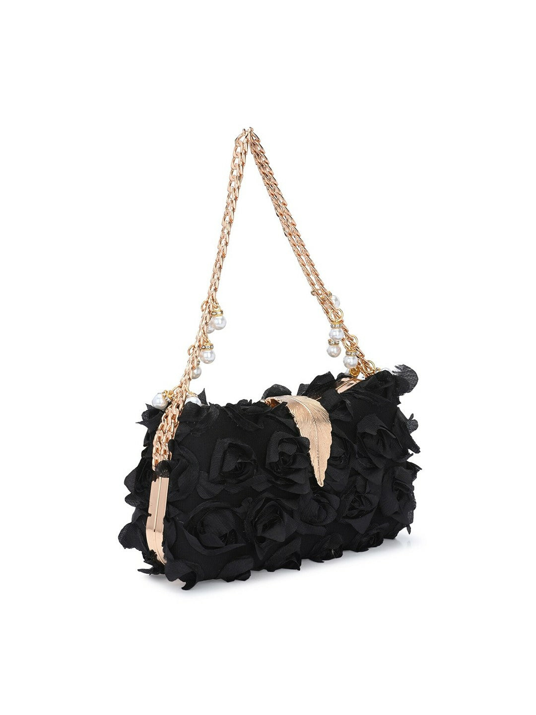 Embellished Black Box Clutch with Wrist Loop