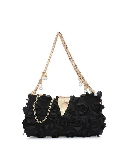 Embellished Black Box Clutch with Wrist Loop