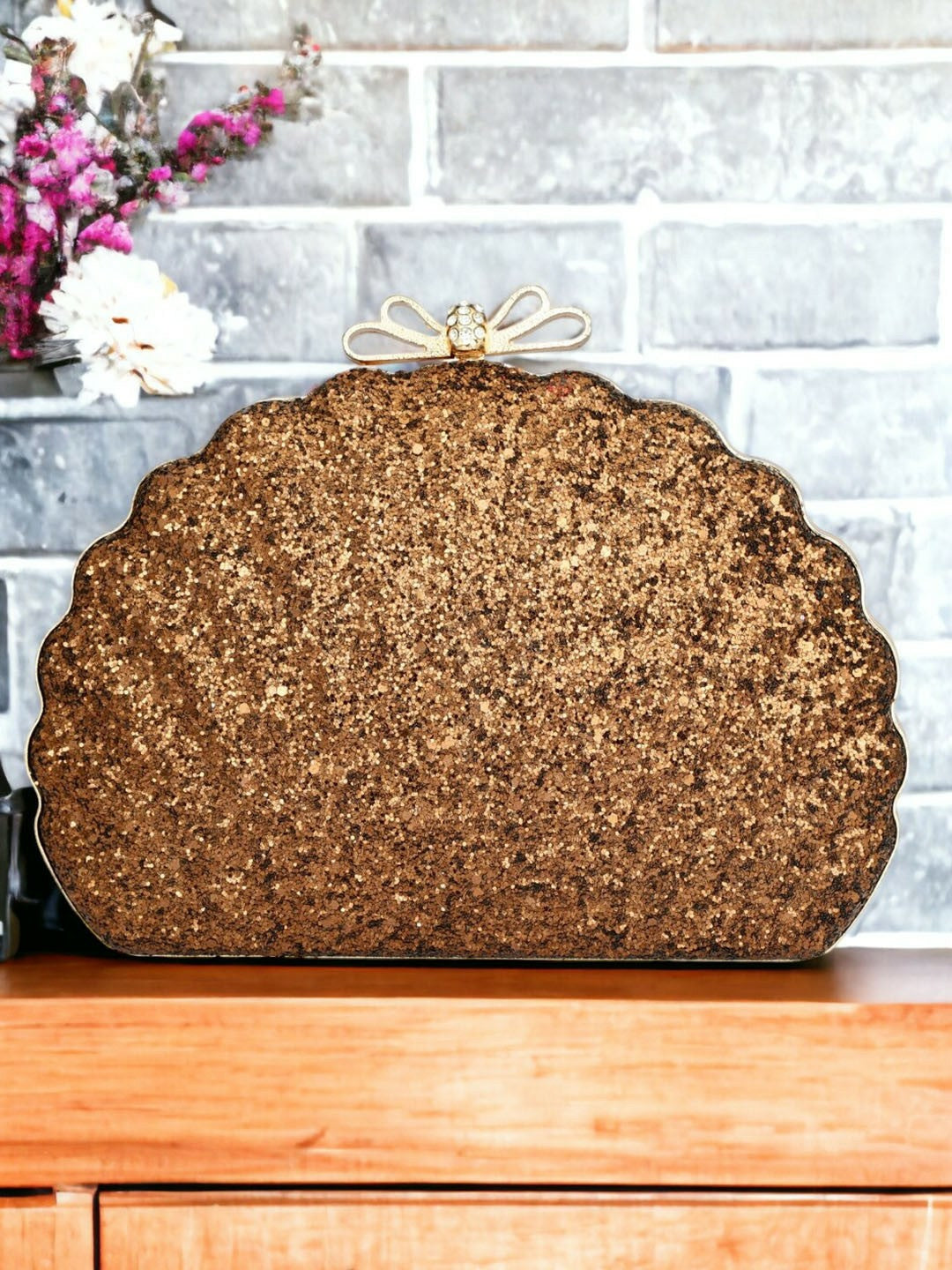 Copper & Gold Embellished Box Shell Clutch