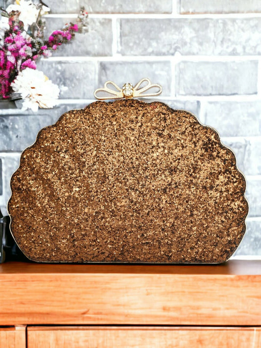Copper & Gold Embellished Box Shell Clutch