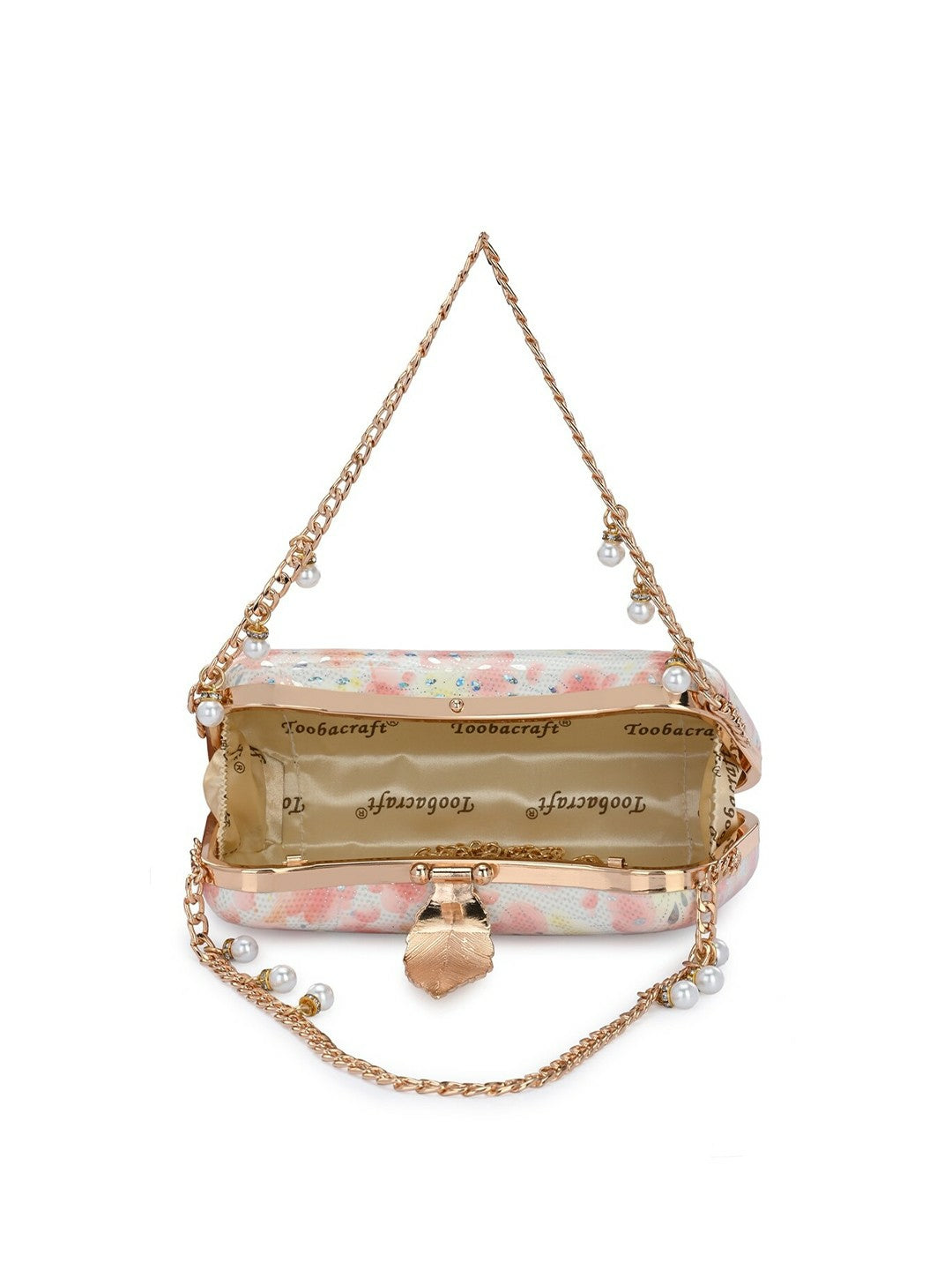 White & Pink Embellished Box Clutch with Wrist Loop