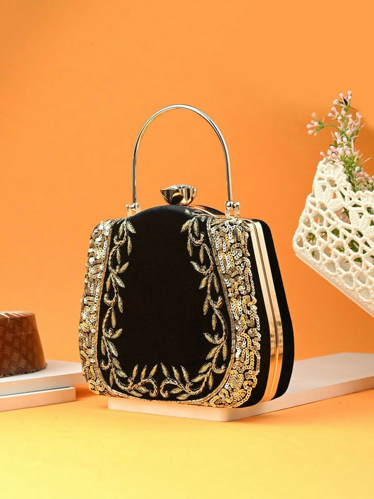 Embellished Box Clutch – Black & Yellow