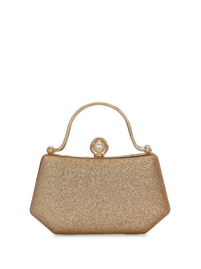 Gold Embellished Box Clutch with Shoulder Strap