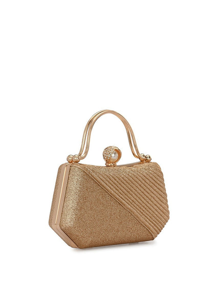 Gold Embellished Box Clutch with Shoulder Strap