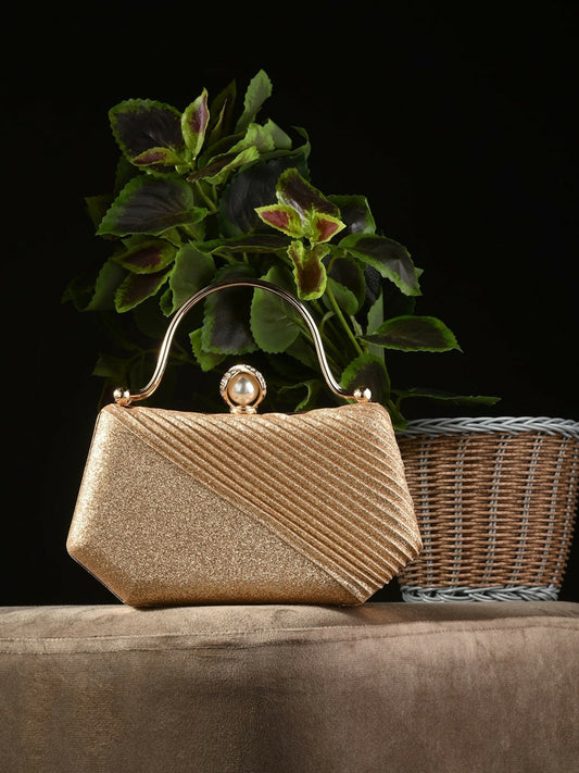 Gold Embellished Box Clutch with Shoulder Strap
