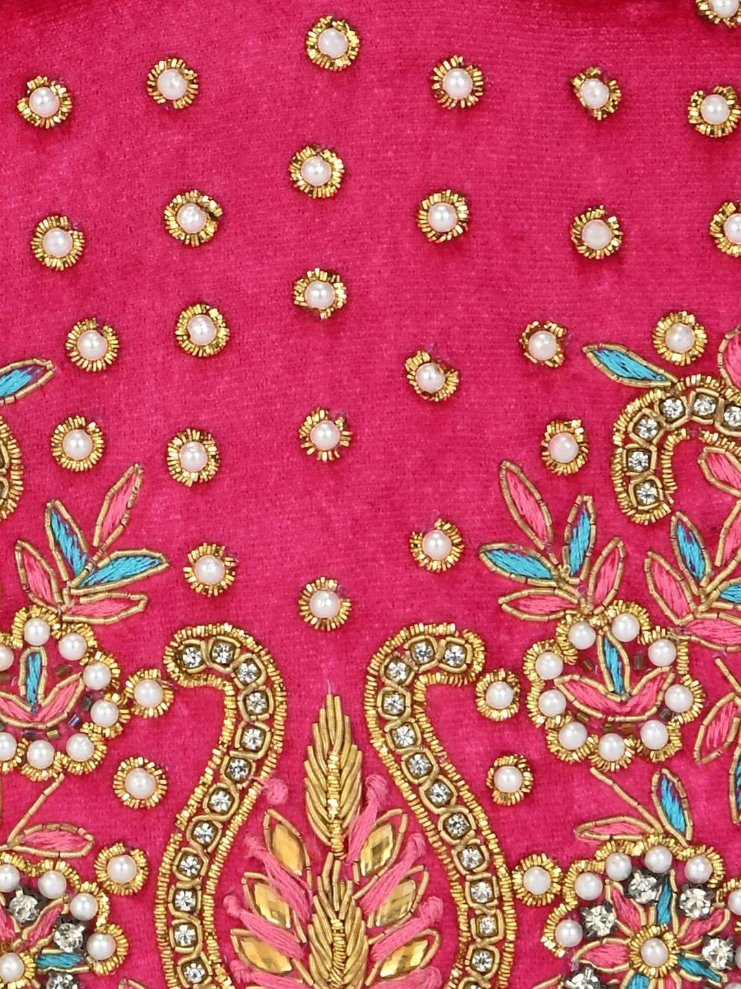 Magenta Embellished Box Clutch with Shoulder Strap