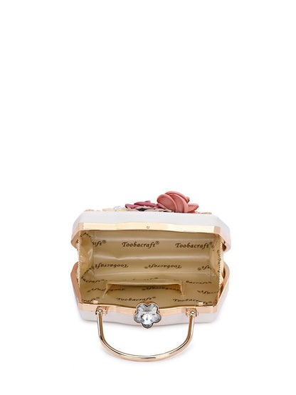 White & Black Embellished Box Clutch with Shoulder Strap