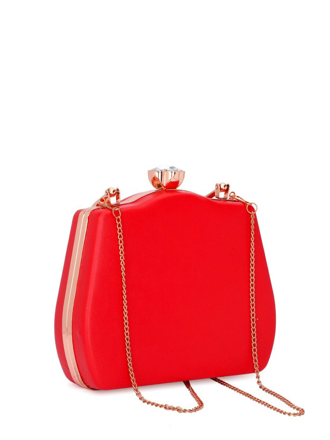 Red & Pink Embellished Box Clutch with Shoulder Strap