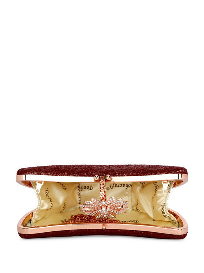 Red & Gold Embellished Half Moon Clutch