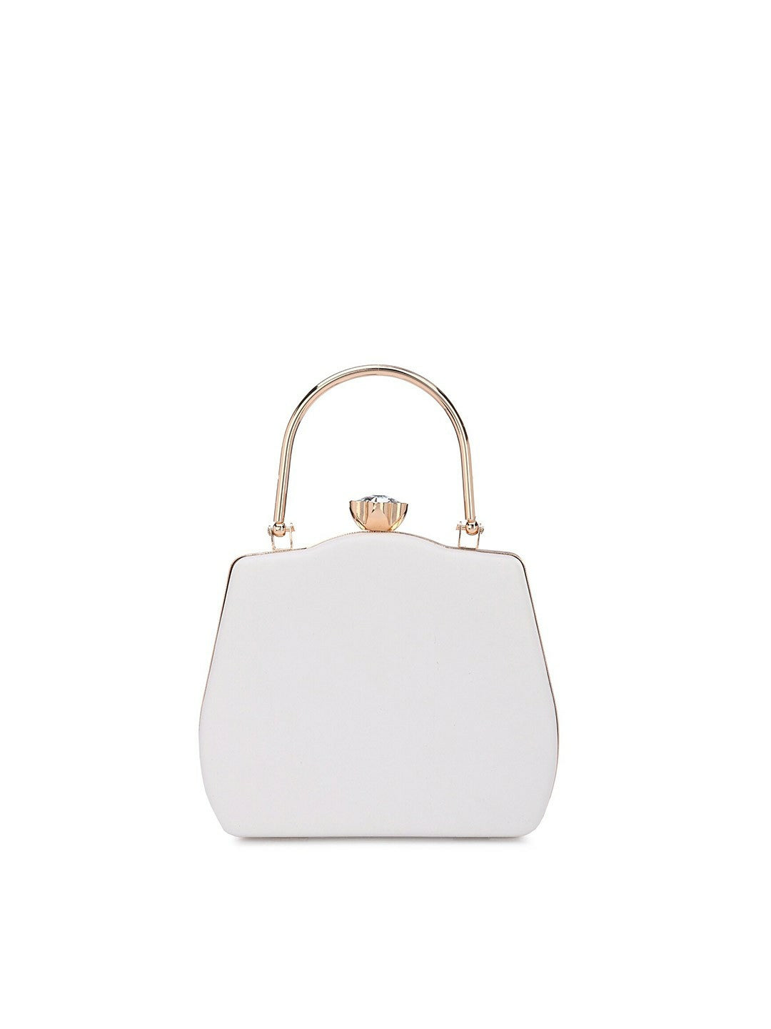 White & Black Embellished Box Clutch with Shoulder Strap