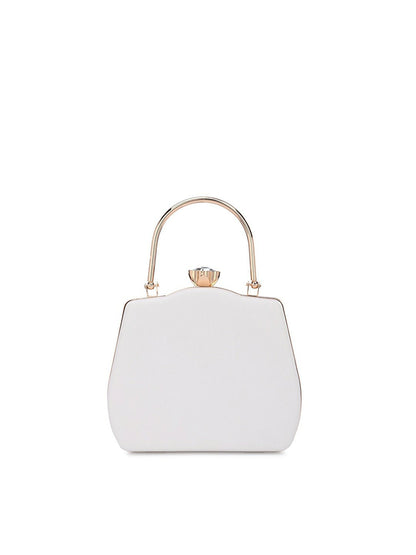 White & Black Embellished Box Clutch with Shoulder Strap