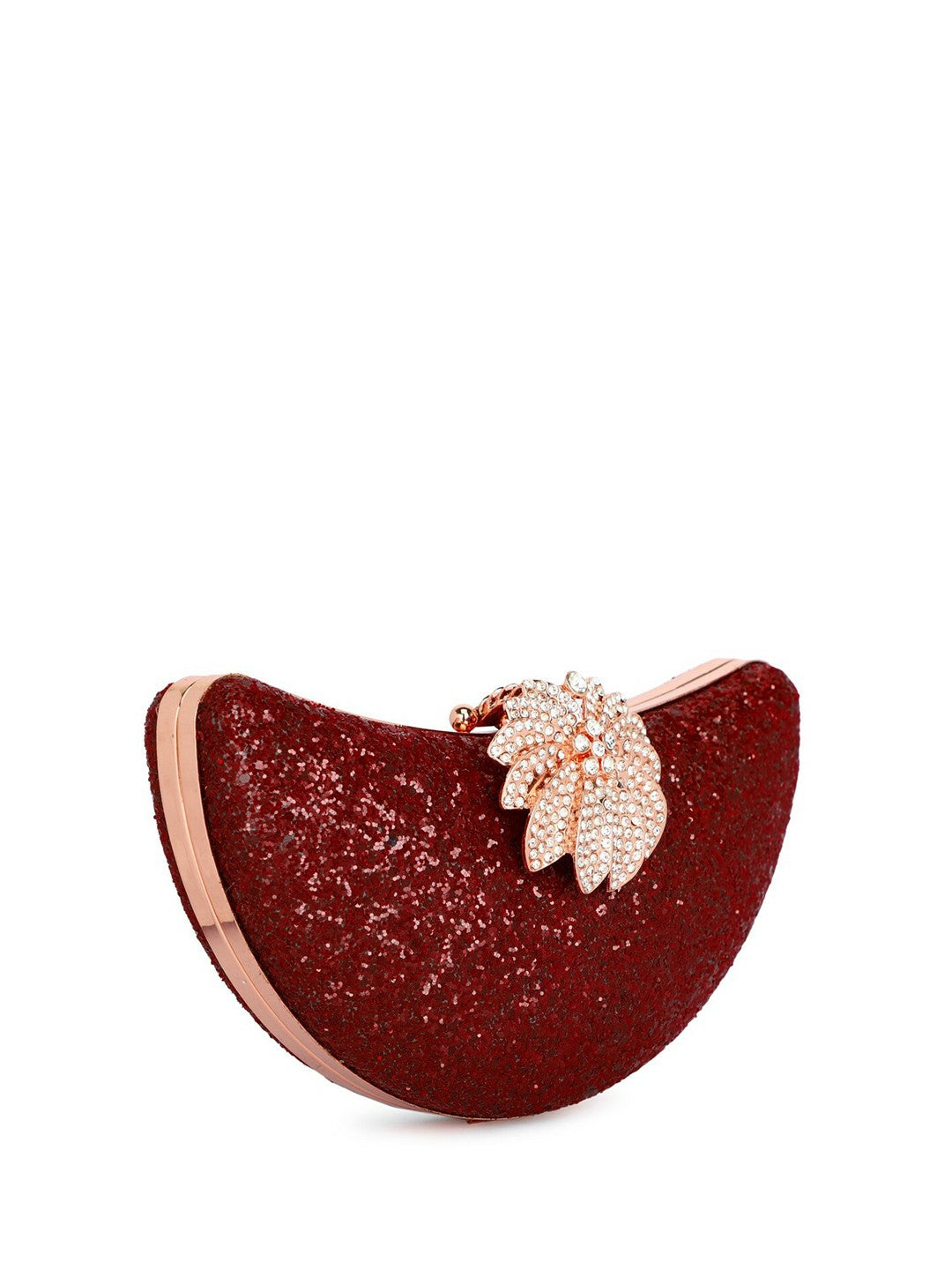 Red & Gold Embellished Half Moon Clutch