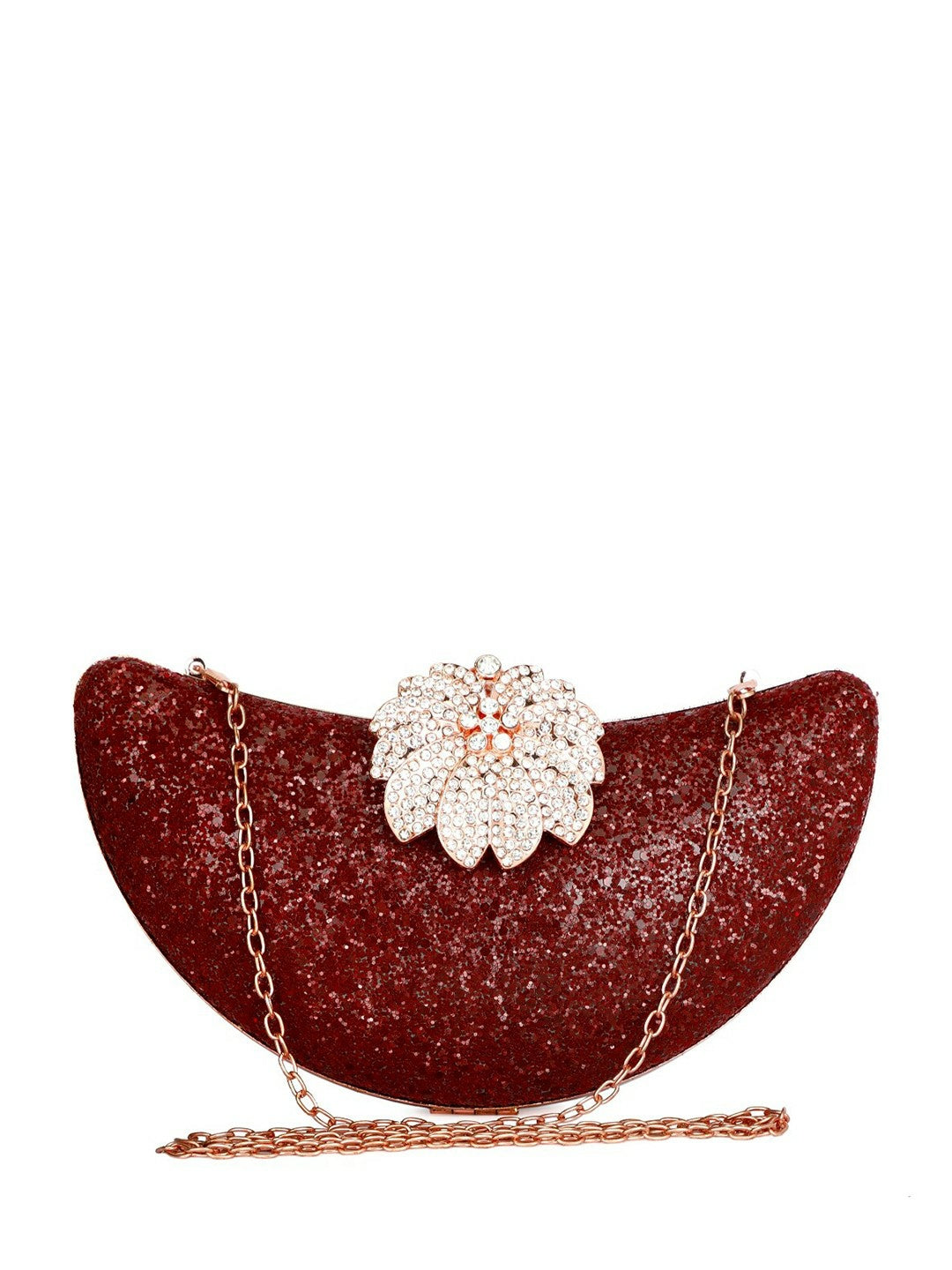Red & Gold Embellished Half Moon Clutch