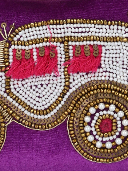 Purple & Gold Embellished Box Clutch with Shoulder Strap