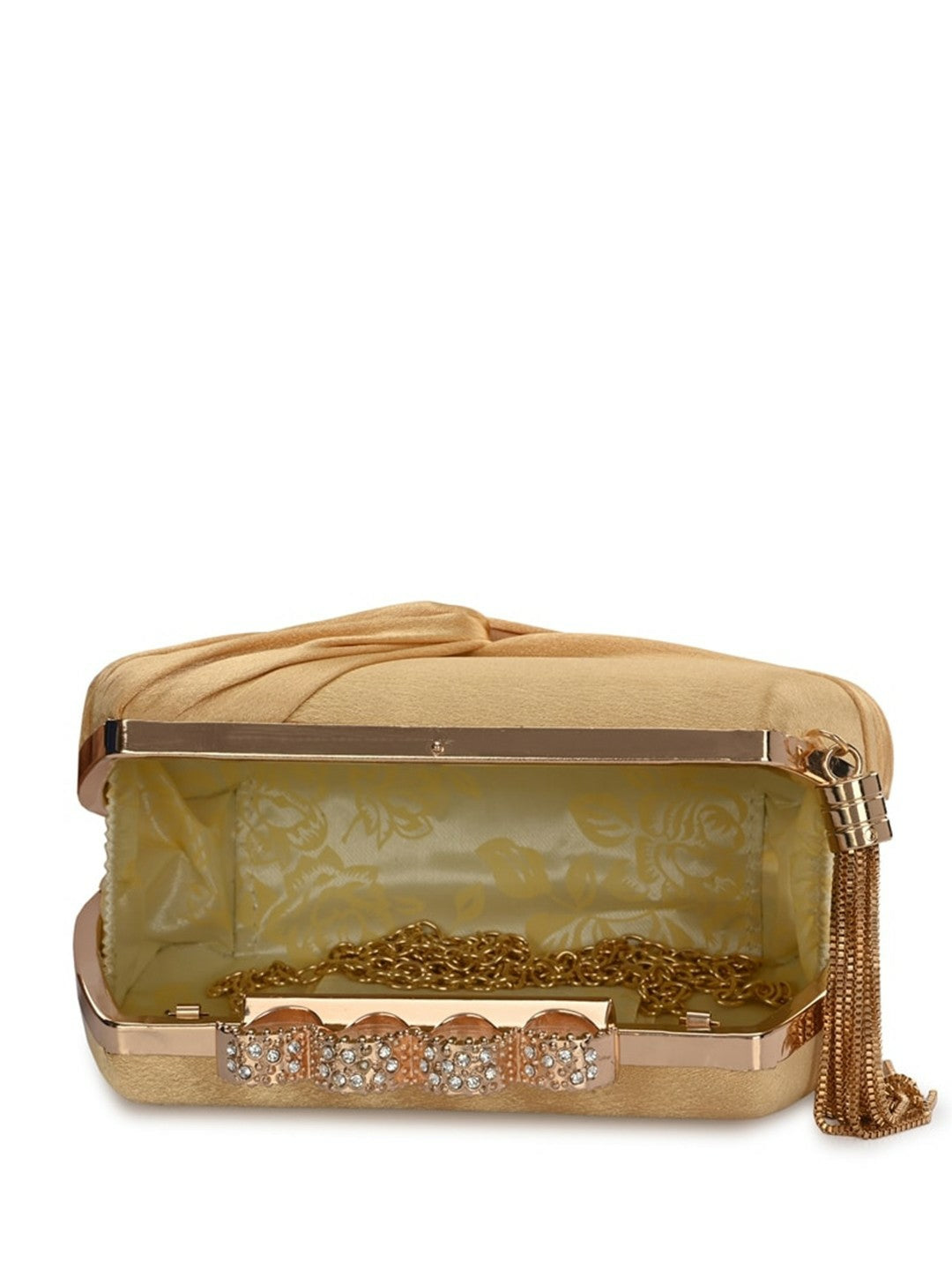 Gold Embellished Box Clutch with Shoulder Strap