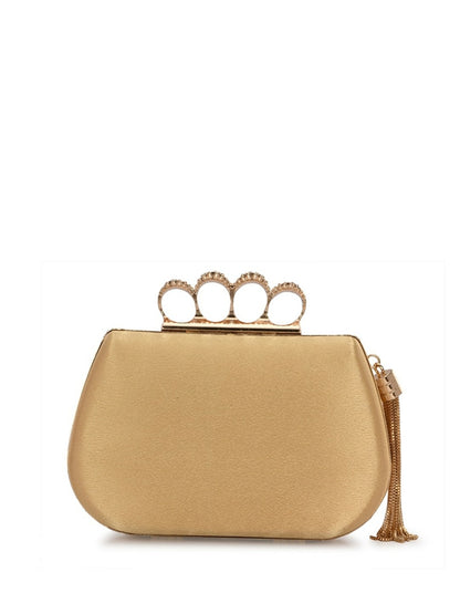 Gold Embellished Box Clutch with Shoulder Strap
