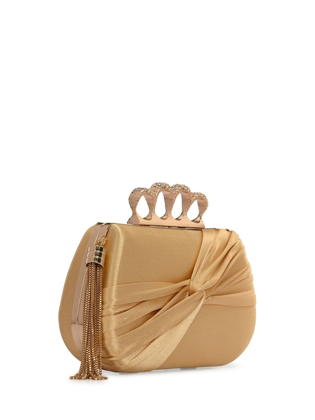 Gold Embellished Box Clutch with Shoulder Strap