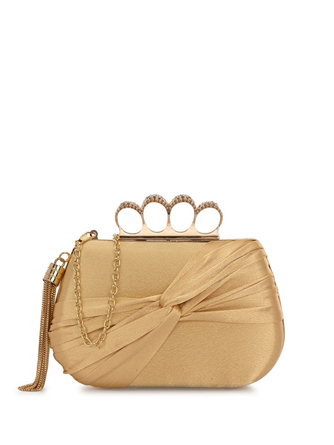 Gold Embellished Box Clutch with Shoulder Strap
