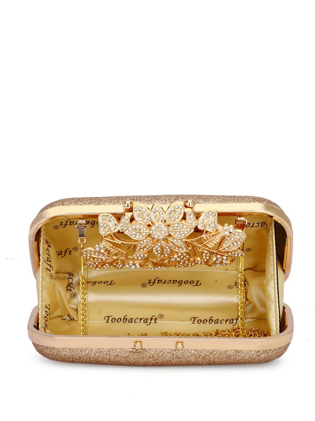 Gold Embellished Box Clutch with Shoulder Strap