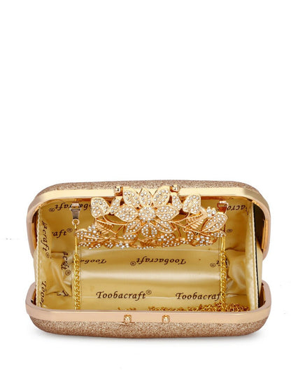 Gold Embellished Box Clutch with Shoulder Strap