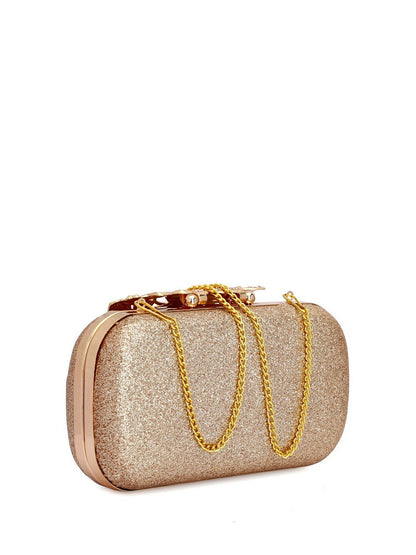 Gold Embellished Box Clutch with Shoulder Strap