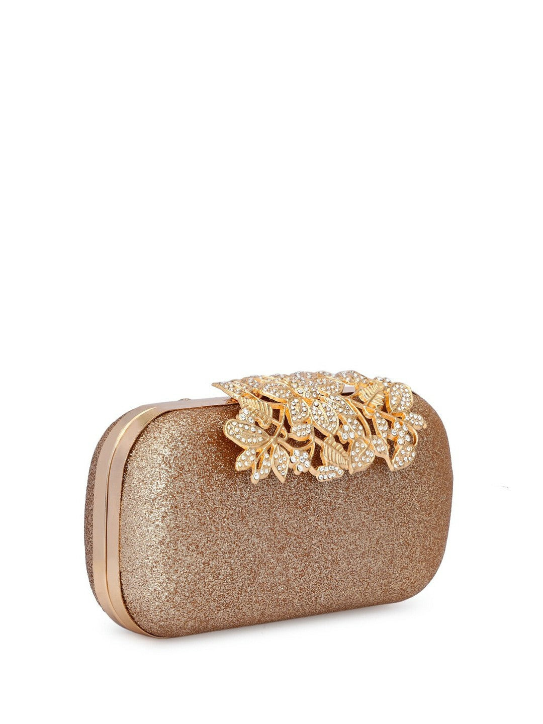 Gold Embellished Box Clutch with Shoulder Strap