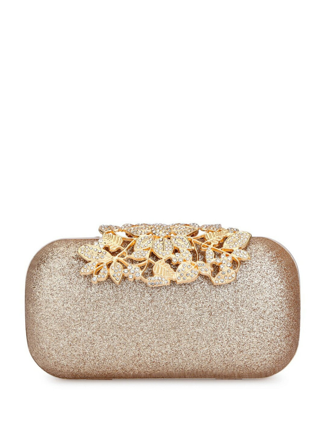 Gold Embellished Box Clutch with Shoulder Strap