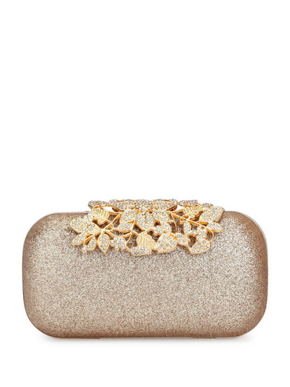 Gold Embellished Box Clutch with Shoulder Strap