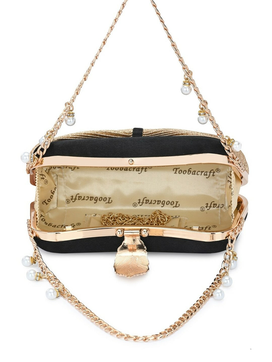 Gold & Black Embellished Box Clutch with Wrist Loop