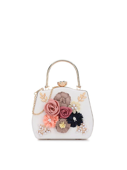 White & Black Embellished Box Clutch with Shoulder Strap