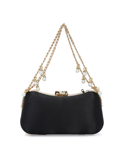 Gold & Black Embellished Box Clutch with Wrist Loop