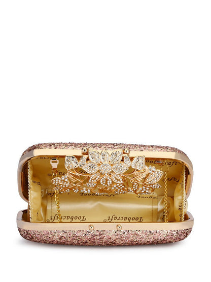 Rose Gold Embellished Box Clutch with Shoulder Strap
