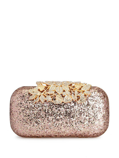 Rose Gold Embellished Box Clutch with Shoulder Strap