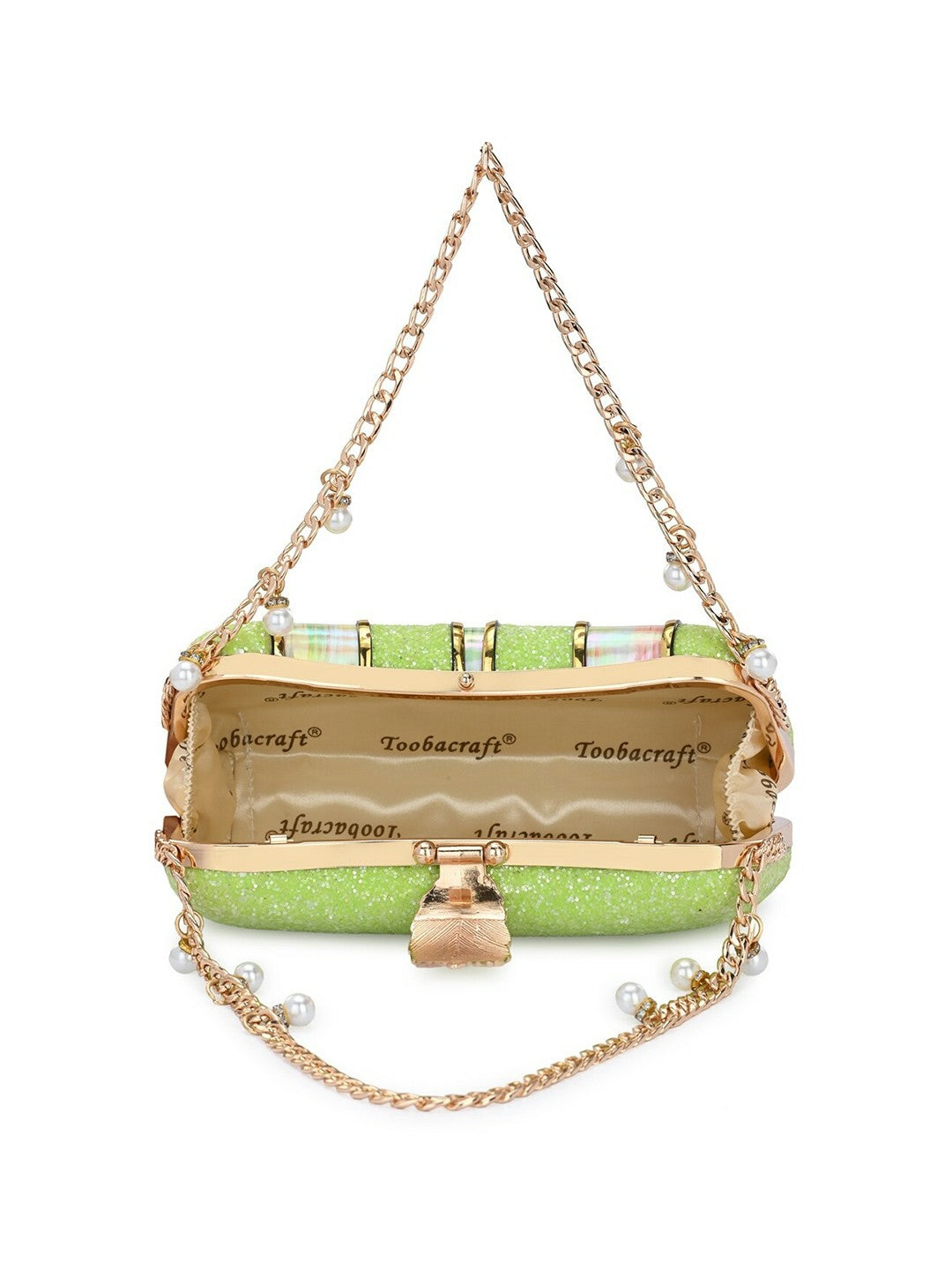 Green & Gold Embellished Box Clutch with Wrist Loop