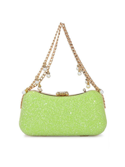 Green & Gold Embellished Box Clutch with Wrist Loop