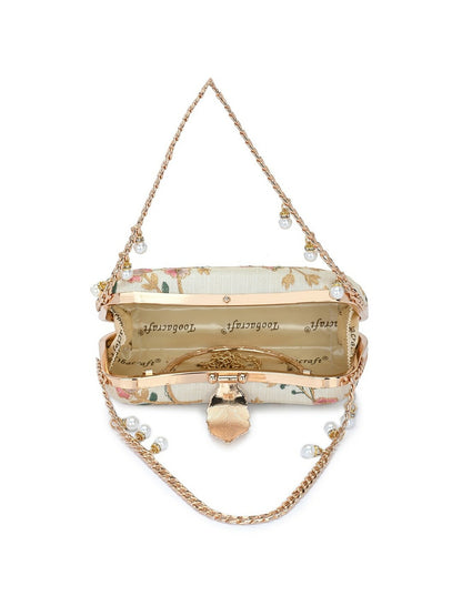 Embellished Cream & Pink Wrist Loop Box Clutch
