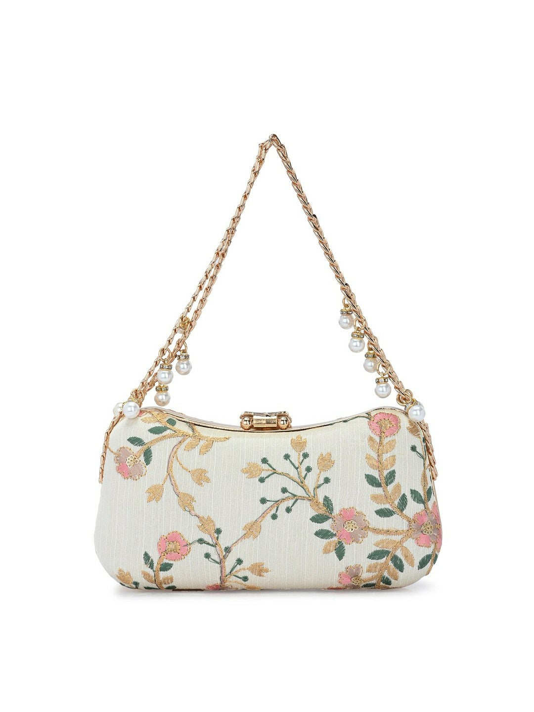 Embellished Cream & Pink Wrist Loop Box Clutch
