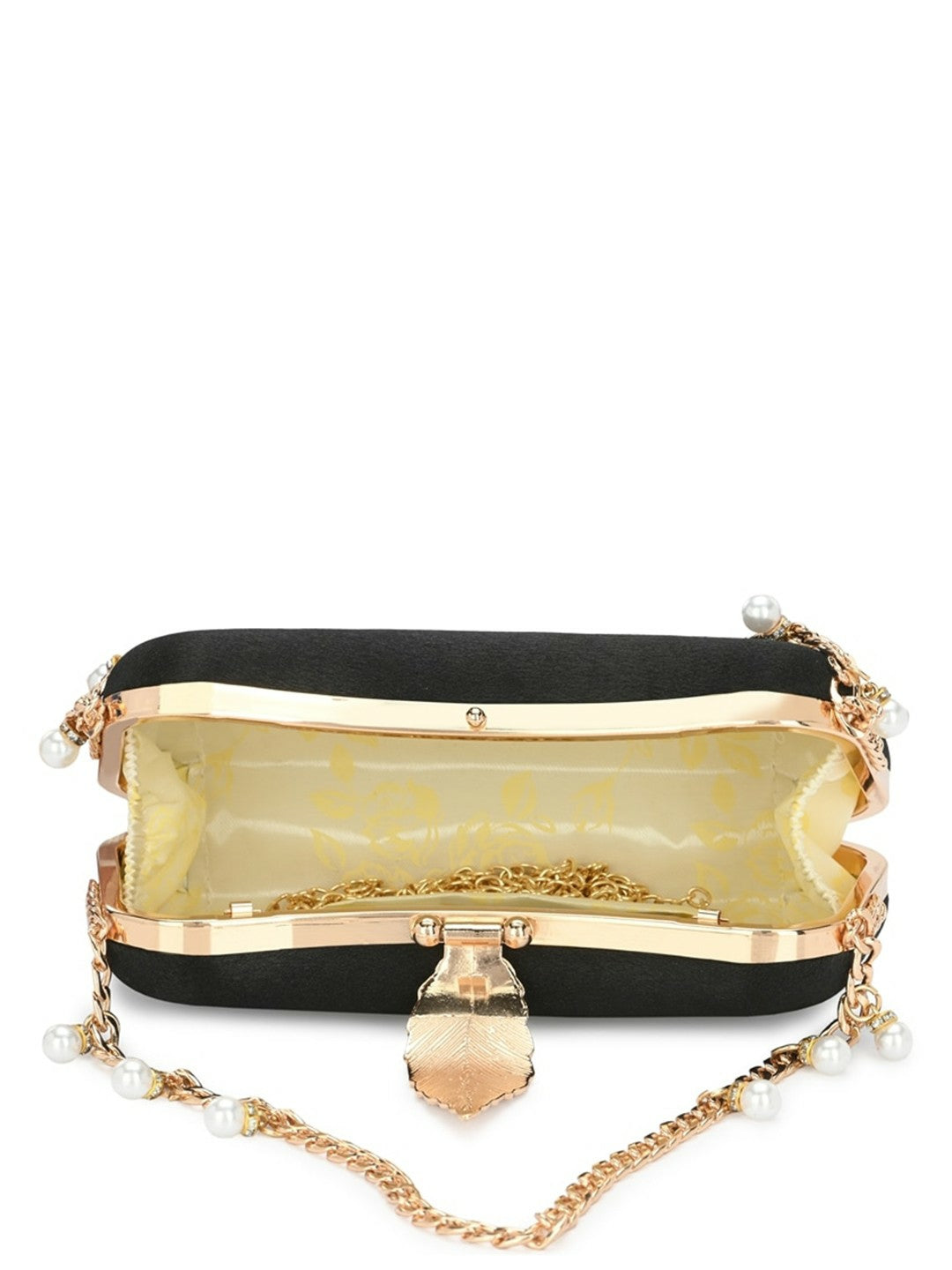 Black & Gold Embellished Box Clutch with Shoulder Strap