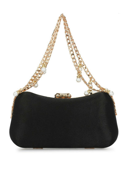 Black & Gold Embellished Box Clutch with Shoulder Strap