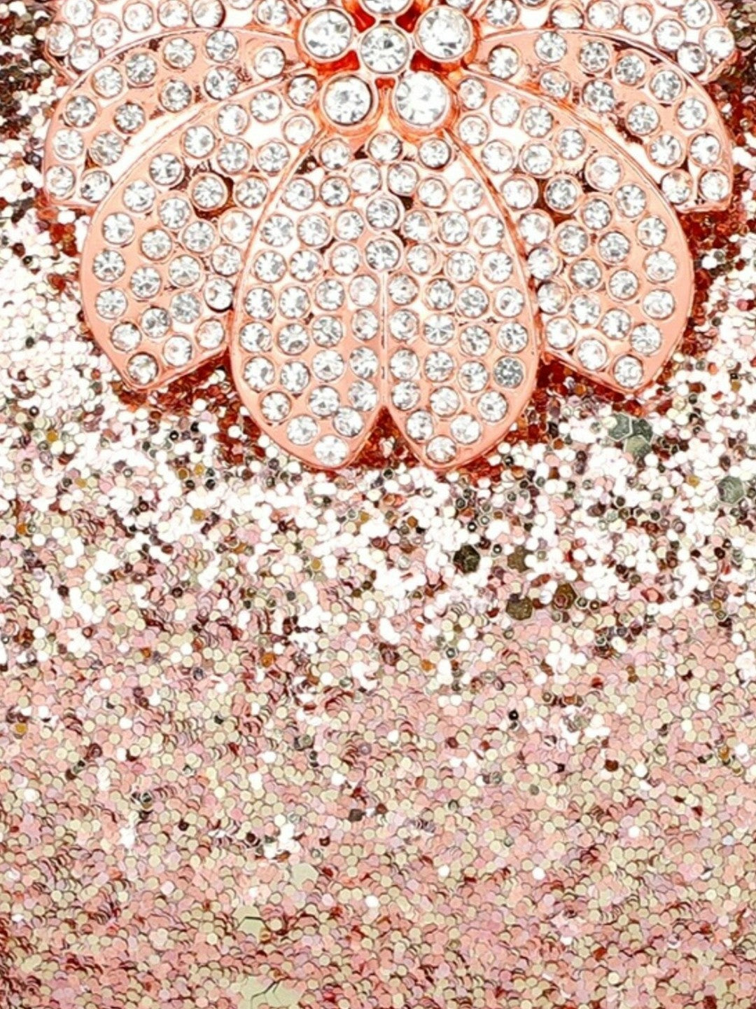 Rose Gold & Silver Embellished Half Moon Clutch with Shoulder Strap