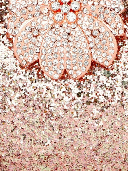 Rose Gold & Silver Embellished Half Moon Clutch with Shoulder Strap