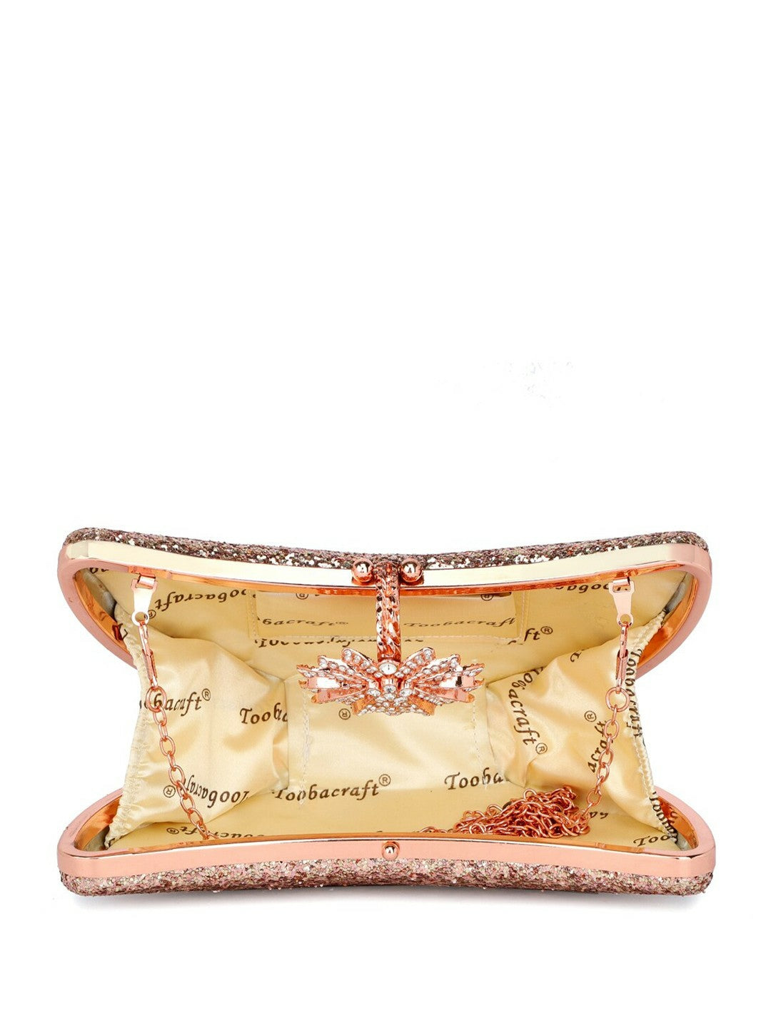 Rose Gold & Silver Embellished Half Moon Clutch with Shoulder Strap